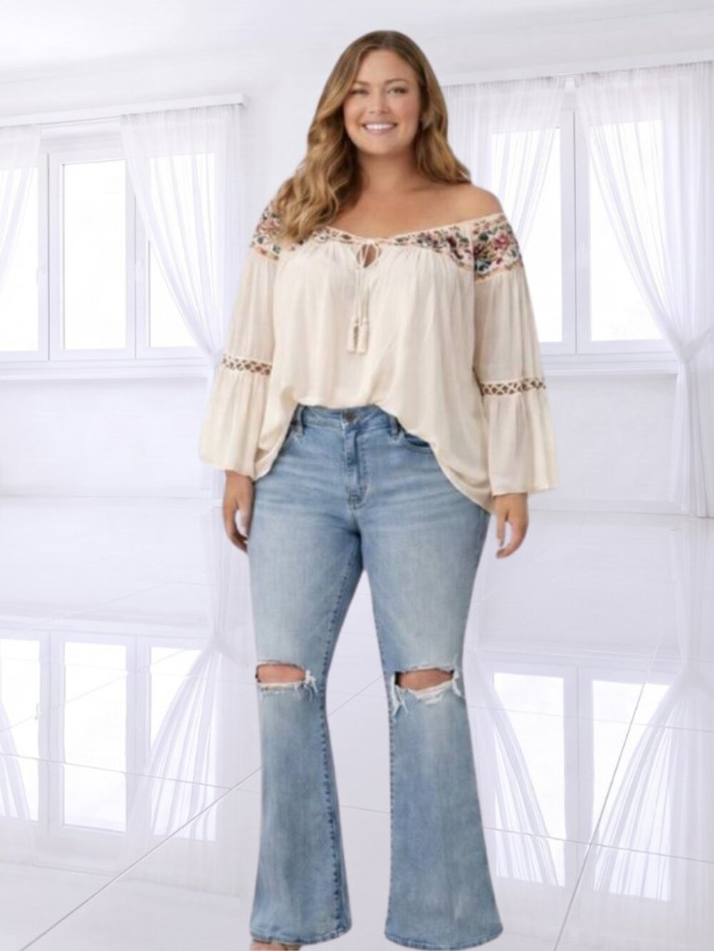 American Eagle Next Level Stretch Y2K Vintage Light Wash Distressed Flare Jeans